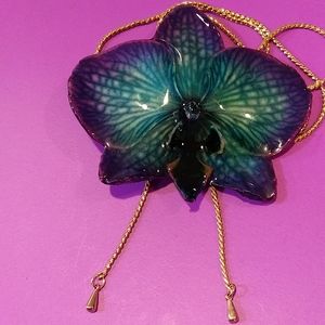 Blue orchid flower jewelry necklace gold